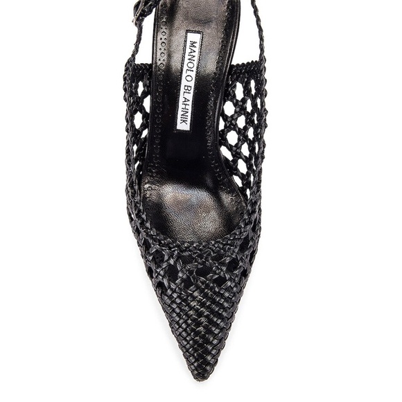 Manolo Blahnik Black leather Basket Weave Slingblack heels 36.5 6.5 NWT sold out - Picture 6 of 7